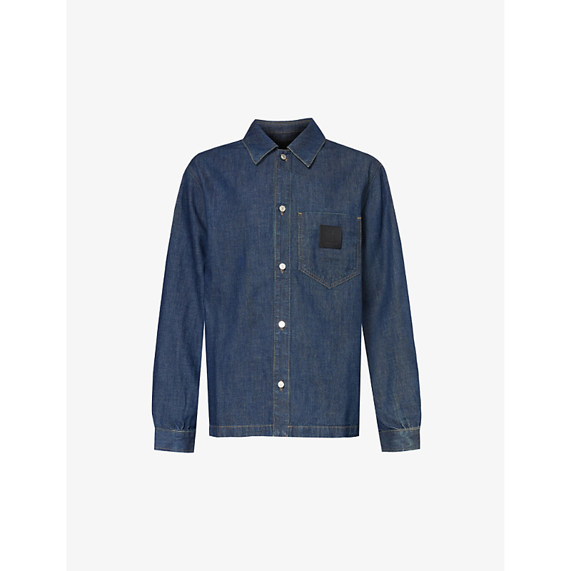Givenchy Mens Indigo Blue Brand-patch Boxy-fit Denim Shirt