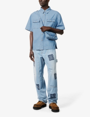 Shop Givenchy 4g-logo Flap-pocket Boxy-fit Denim Shirt In Light Blue