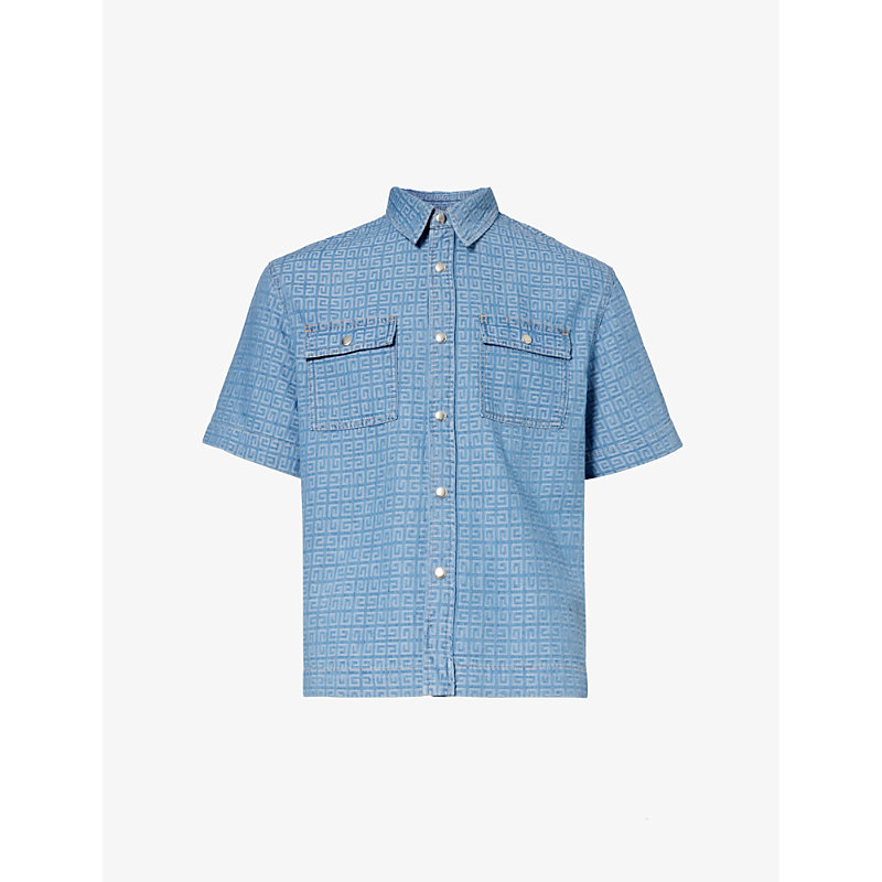 Givenchy Mens Light Blue 4g-logo Flap-pocket Boxy-fit Denim Shirt