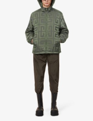 Shop Givenchy Brand-print High-neck Relaxed-fit Woven Jacket In Khaki