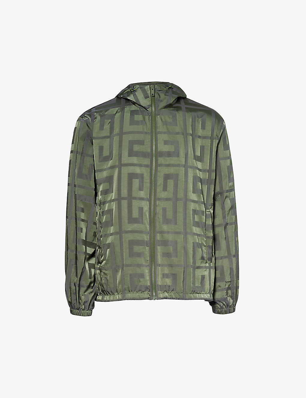 Givenchy Mens Khaki Brand-print High-neck Relaxed-fit Woven Jacket