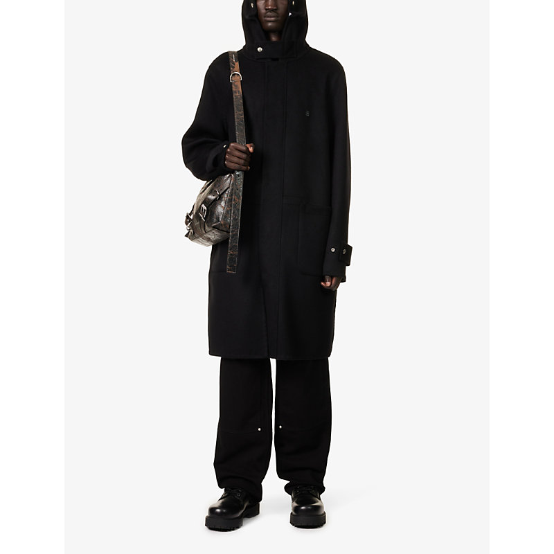 Shop Givenchy Mens Black Double-faced High-neck Wool And Cashmere-blend Hooded Coat