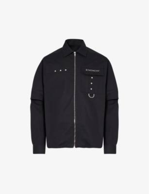 Givenchy Mens Black Hardware-embellished Collared Cotton Shirt
