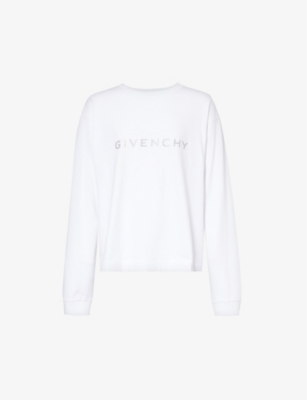 Givenchy Mens White Logo-print Crewneck Boxy-fit Cotton-jersey T-shirt