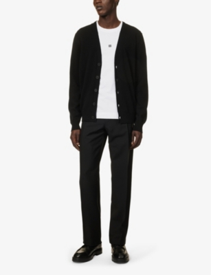 Shop Givenchy Mens Black Contrast-branded V-neck Wool-knit Cardigan