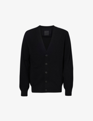 GIVENCHY: Contrast-branded V-neck wool-knit cardigan