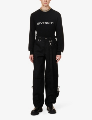 Shop Givenchy Men's Black Brand-logo Crewneck Wool Jumper