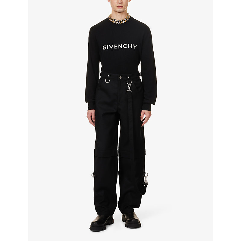 Shop Givenchy Men's Black Brand-logo Crewneck Wool Jumper
