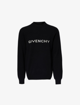 Shop Givenchy Mens Black Brand-logo Crewneck Wool Jumper