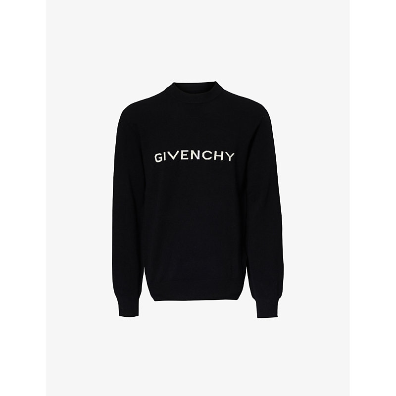 Shop Givenchy Mens Black Brand-logo Crewneck Wool Jumper