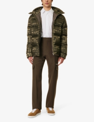 Shop Givenchy Men's Khaki Brand-patterned Funnel-neck Shell-down Puffer Jacket
