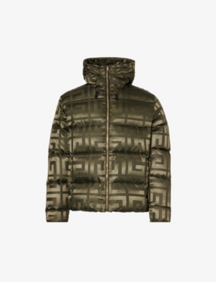 Givenchy Mens Khaki Brand-patterned Funnel-neck Shell-down Puffer Jacket