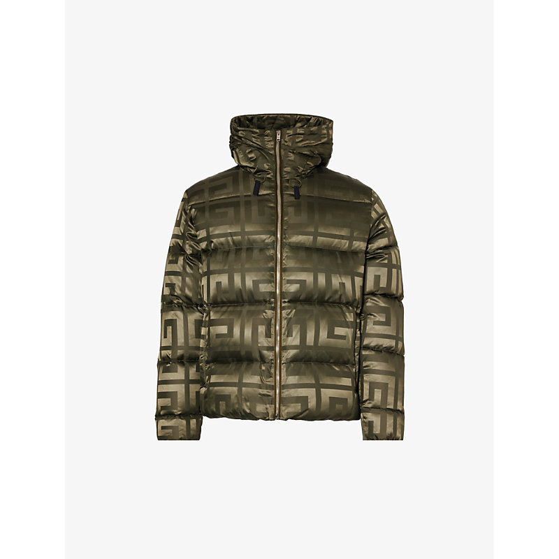 Givenchy Mens Khaki Brand-patterned Funnel-neck Shell-down Puffer Jacket