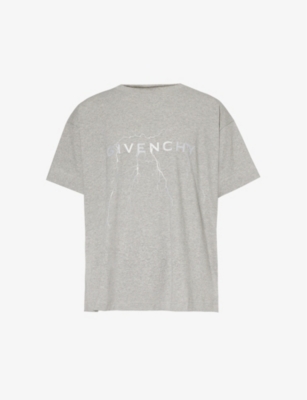 Givenchy Mens Light Grey Melange Graphic-print Boxy-fit Cotton-jersey T-shirt