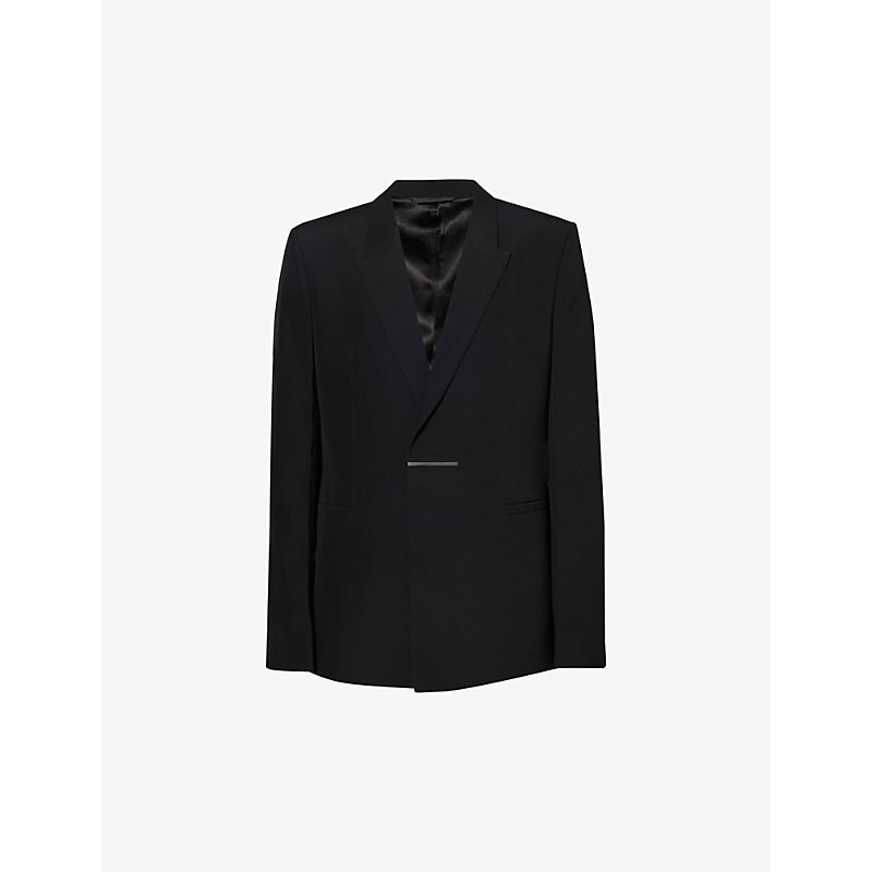 Givenchy Mens Black Brand-plaque Peak-lapel Wool Jacket