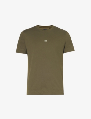 Givenchy Mens Khaki Yellow 4g Logo-embroidered Cotton-jersey T-shirt