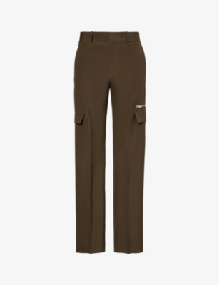 Givenchy Mens Khaki Flap-pocket Wide-leg Wool Trousers