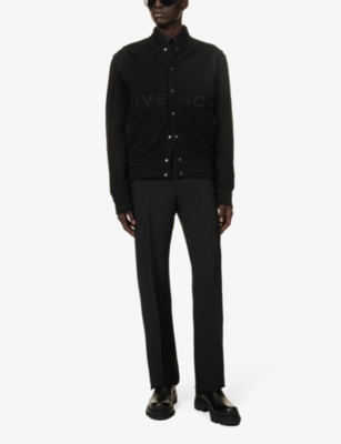 Shop Givenchy Men's Black Elasticated-waistband Tapered-leg Regular-fit Wool-blend Trousers