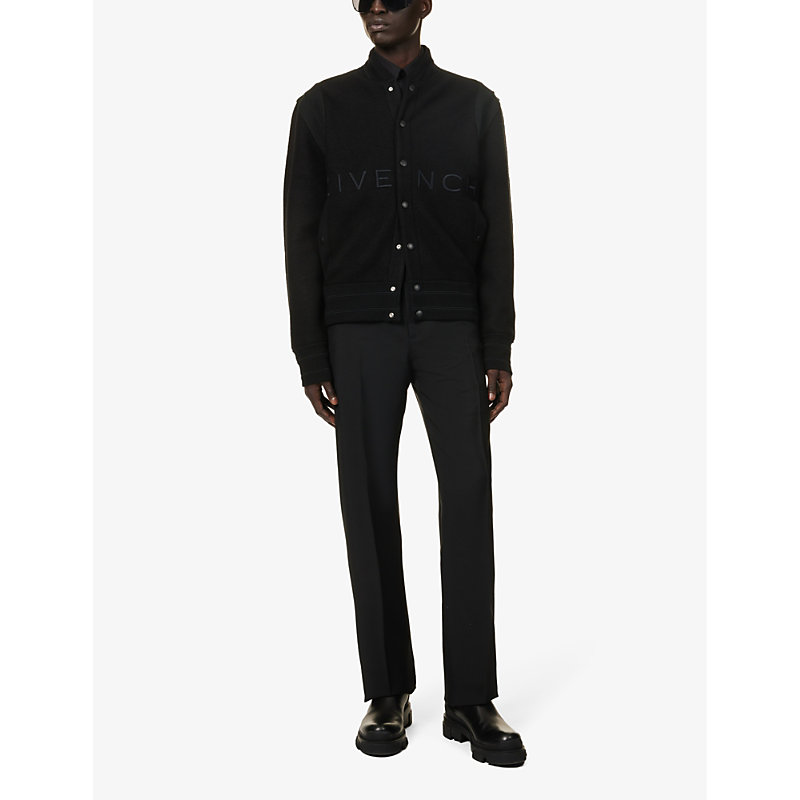 Shop Givenchy Men's Black Elasticated-waistband Tapered-leg Regular-fit Wool-blend Trousers