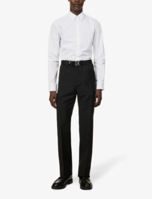 Shop Givenchy Men's White Black 4g Logo-embroidered Slim-fit Cotton-poplin Shirt