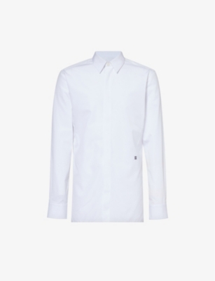 Givenchy Mens White Black 4g Logo-embroidered Slim-fit Cotton-poplin Shirt