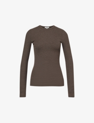 Agolde Delphi Long-sleeved Cotton-blend Jersey T-shirt In Brown