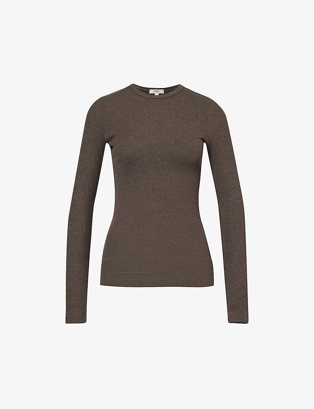 Agolde Delphi Long-sleeved Cotton-blend Jersey T-shirt In Brown
