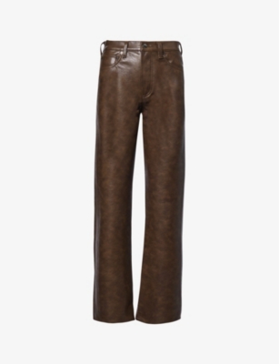 Agolde Sloane Straight-leg Mid-rise Recycled Leather-blend Trousers In Cola (marble Brown)