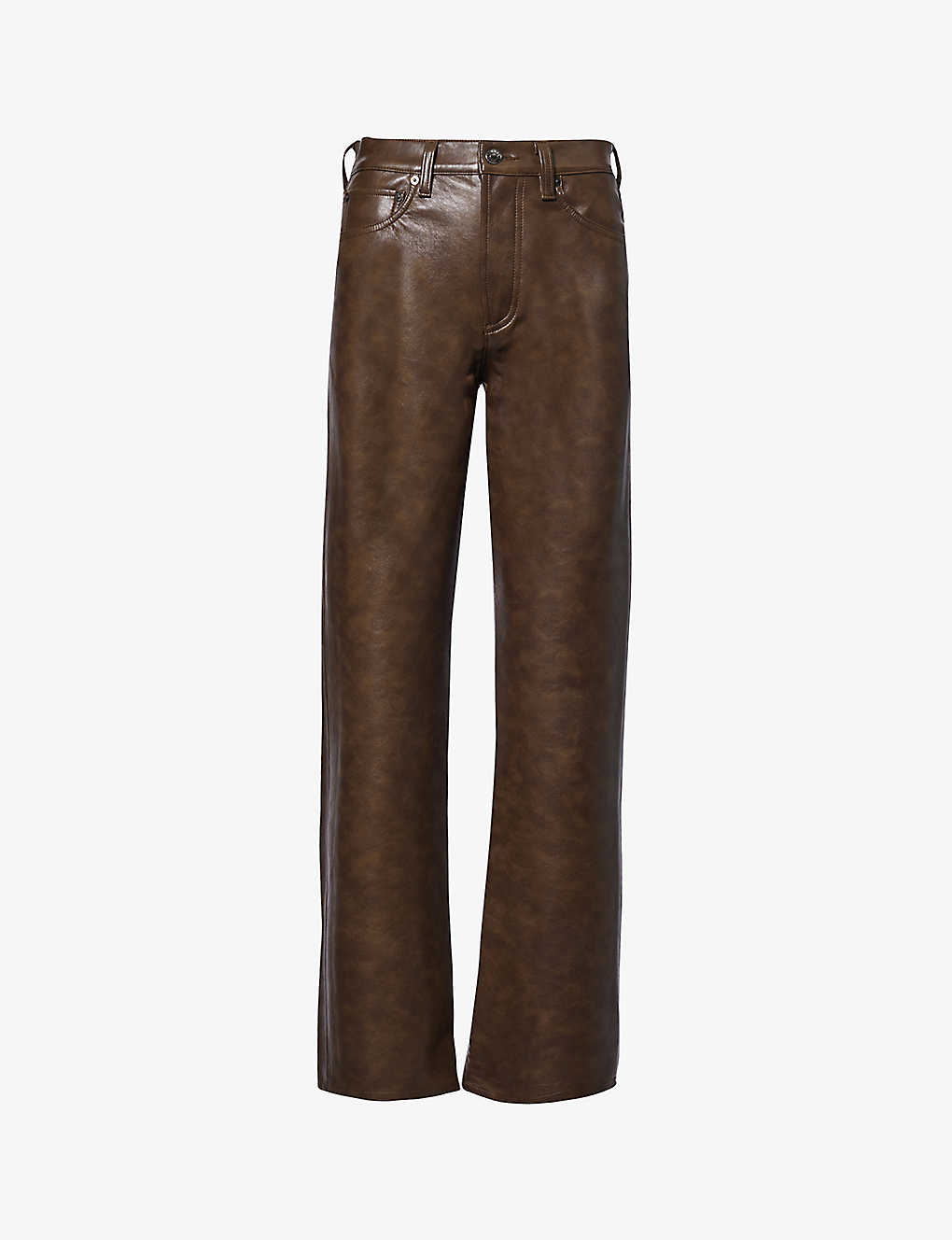 Shop Agolde Women's Cola (marble Brown) Sloane Straight-leg Mid-rise Recycled Leather-blend Trousers