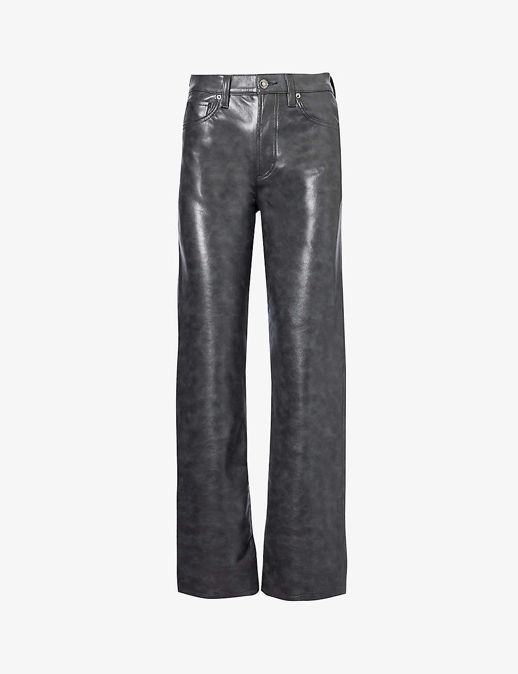 Shop Agolde Women's Smoke (grey Textured) Sloane Straight-leg Mid-rise Recycled Leather-blend Trousers