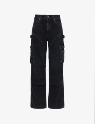 Agolde Wide Leg Cargo Jeans With Contrast Stitching In Spider (o/d Black)