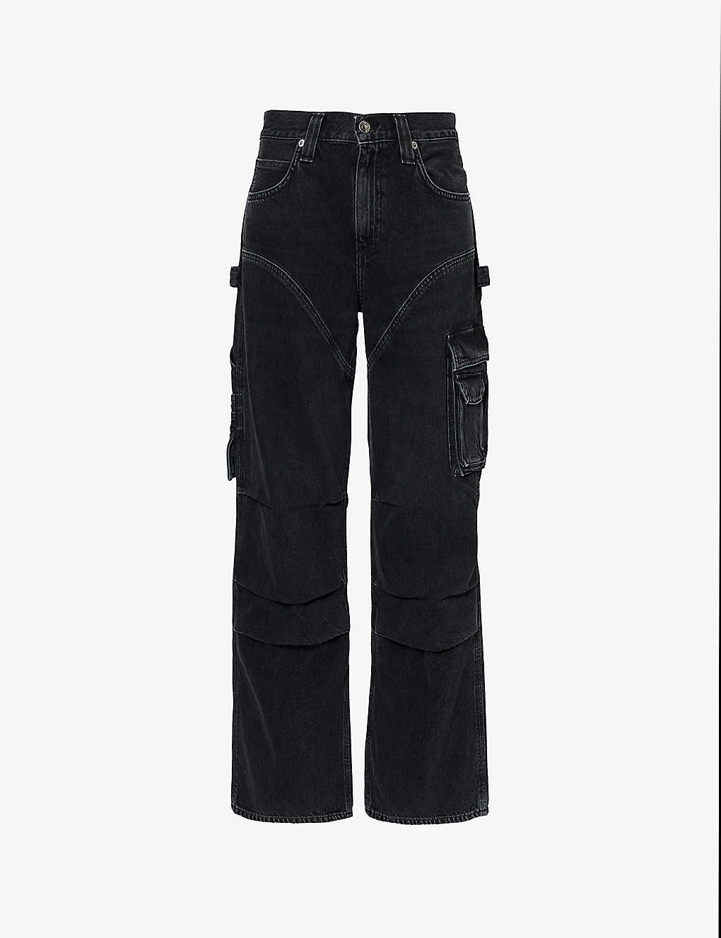 Agolde Nera Cargo-pocket Wide-leg Low-rise Jeans In Spider (o/d Black)
