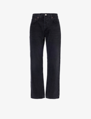 Agolde V-waistband Straight Leg Trousers In Black