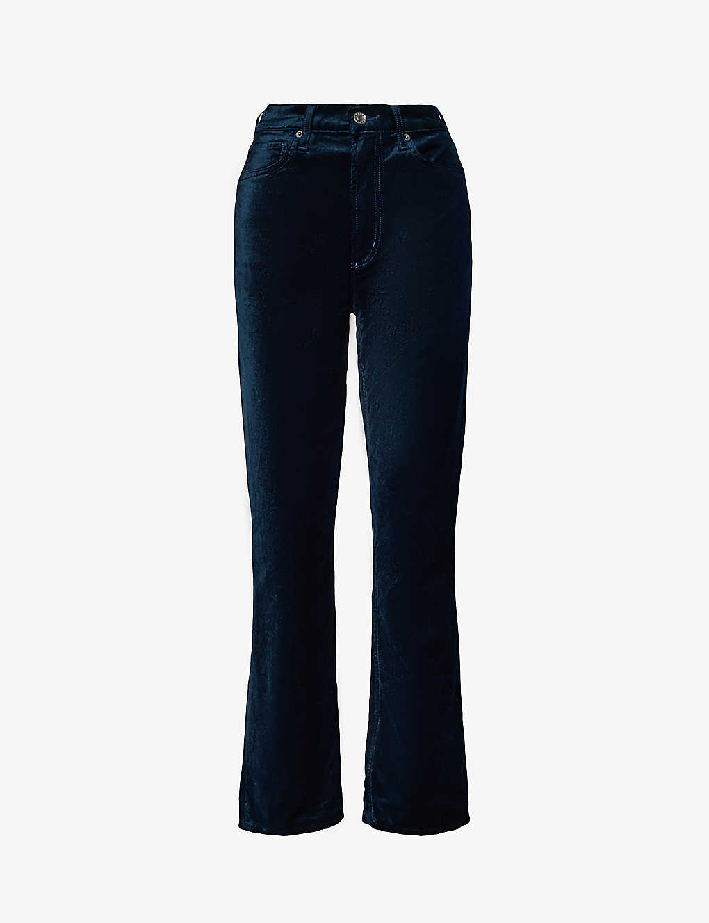 Shop Agolde Stovepipe High-rise Cotton-blend Velvet Trousers In Blizzard (jewel Teal)