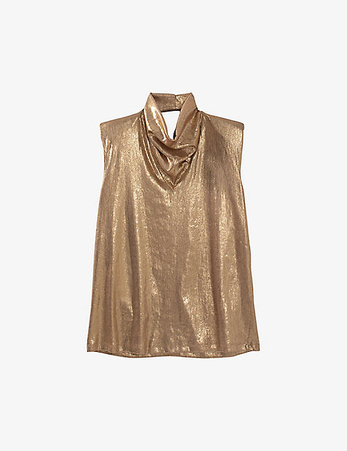 IKKS: Pure Edition cowl-neck metallic stretch-woven top