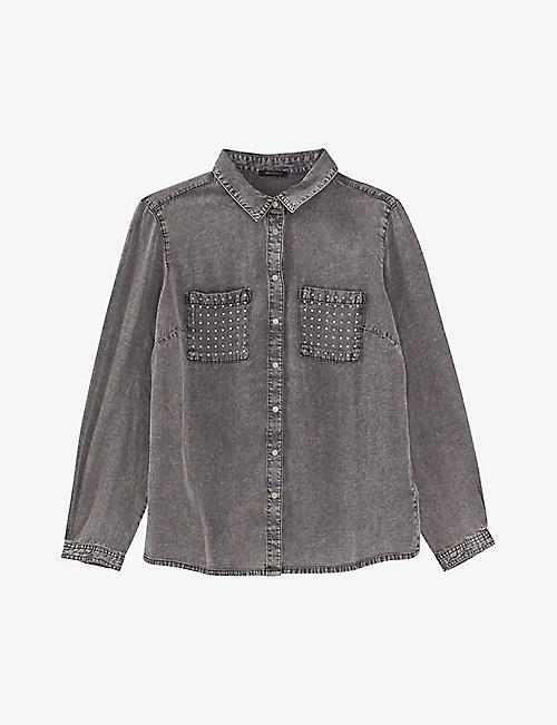 IKKS: Stud-embellished relaxed-fit woven shirt
