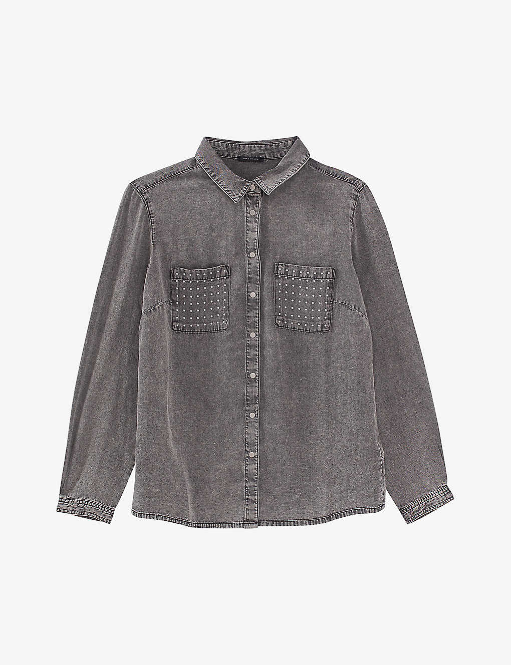 Ikks Womens Grey Stud-embellished Relaxed-fit Woven Shirt