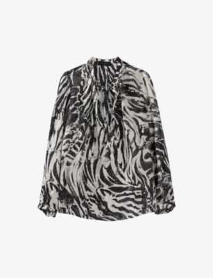 Ikks Womens Ivory Pure Edition Zebra-print Woven Blouse In Monochrome