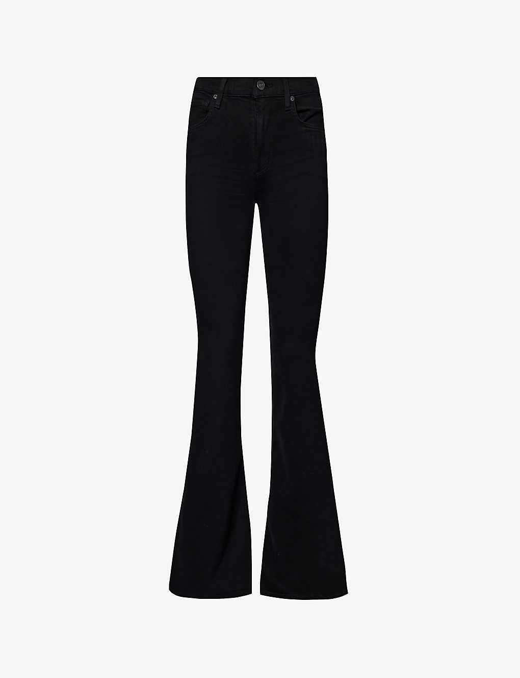 Shop Citizens Of Humanity Isola Flared Mid-rise Stretch-denim Jeans In Plush Black (black)