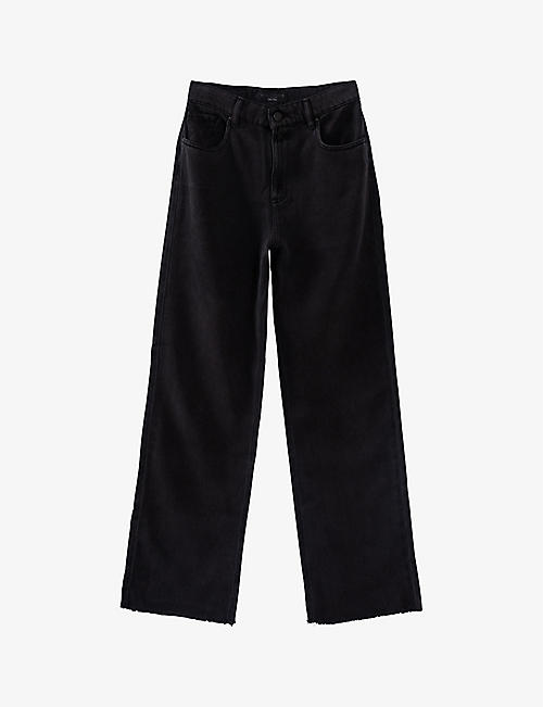 IKKS: Raw-hem wide-leg high-rise woven trousers