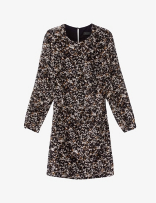 Ikks Womens Black Pure Edition Abstract-devoré Velvet-textured Silk-blend Mini Dress