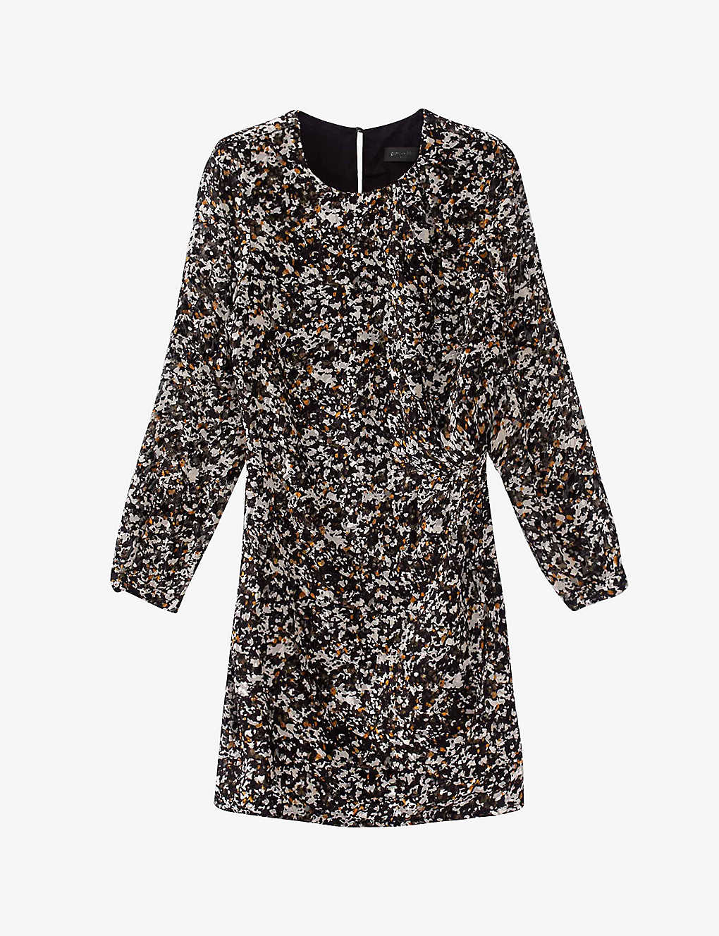 Ikks Women's Black Pure Edition Abstract-devoré Velvet-textured Silk-blend Mini Dress