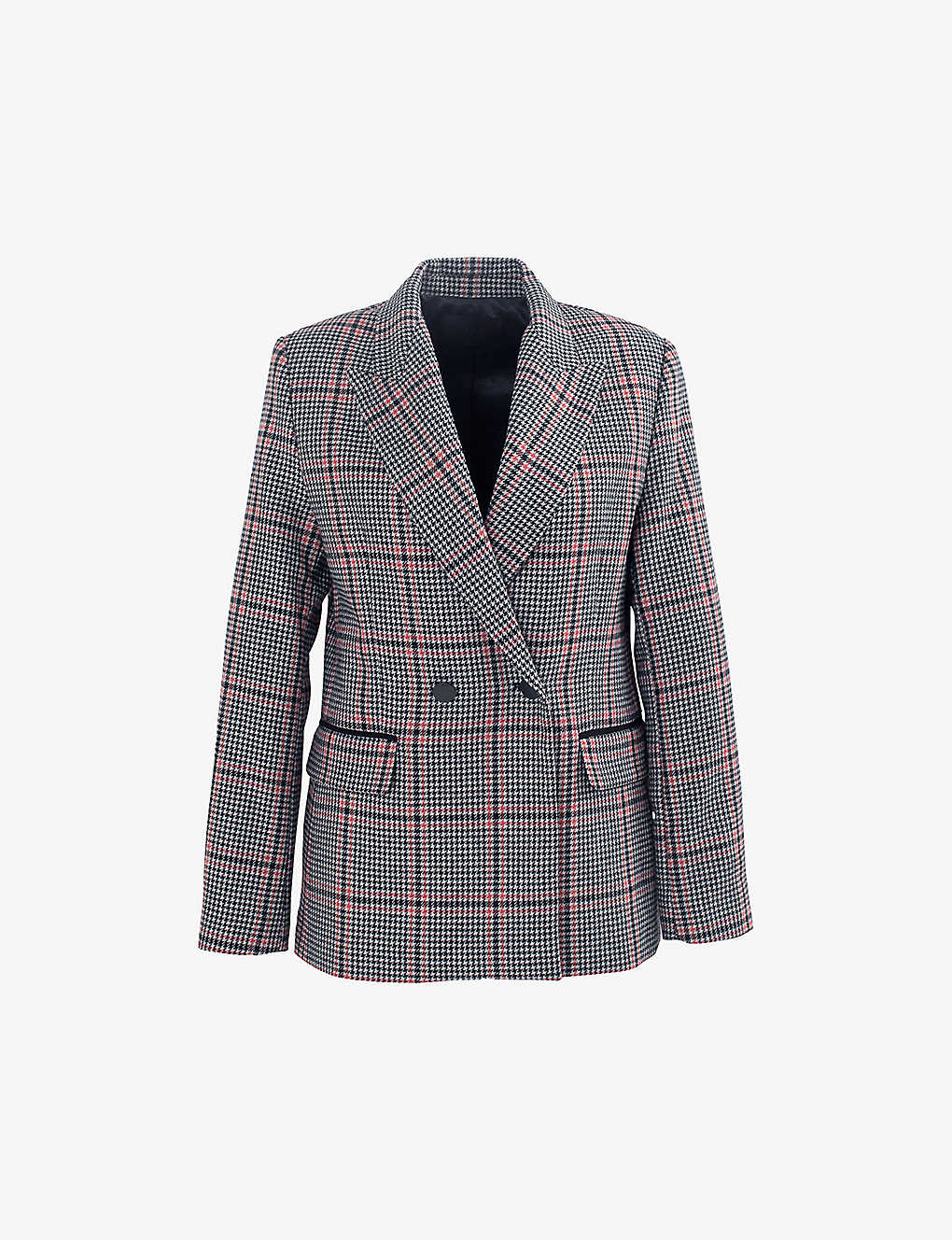 Ikks Womens Black Houndstooth Double-breasted Wool-blend Blazer