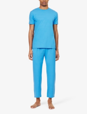 Shop Derek Rose Mens Blue Basal Mid-rise Stretch-jersey Pyjama Bottoms