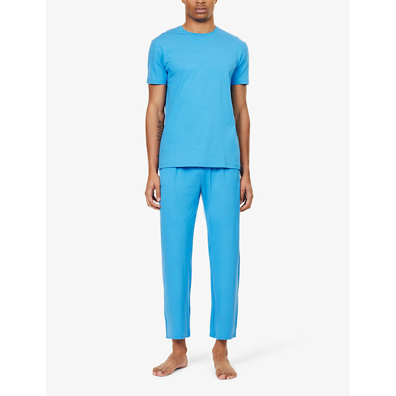 Shop Derek Rose Men's Blue Basal Mid-rise Stretch-jersey Pyjama Bottoms