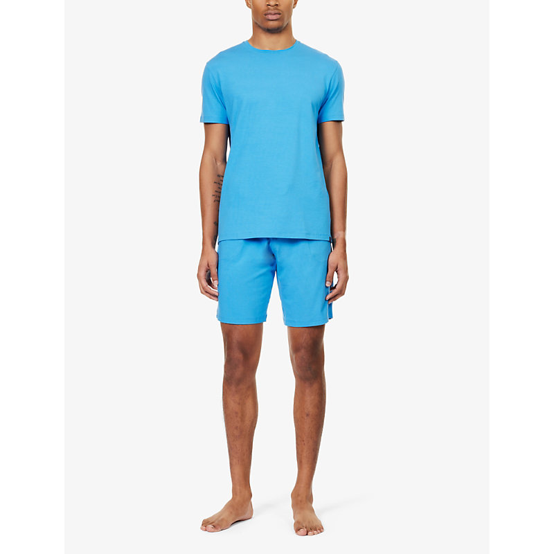 Shop Derek Rose Men's Blue Basel Drawstring-waistband Stretch-modal Shorts