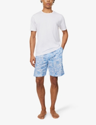 Shop Derek Rose Men's Blue Ledbury Graphic-print Cotton-poplin Pyjama Shorts