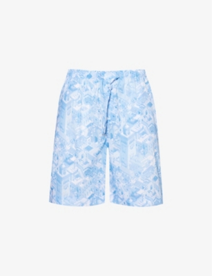 Derek Rose Mens Blue Ledbury Graphic-print Cotton-poplin Pyjama Shorts