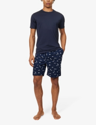 Shop Derek Rose Men's Navy Nelson Graphic-print Cotton-poplin Pyjama Shorts