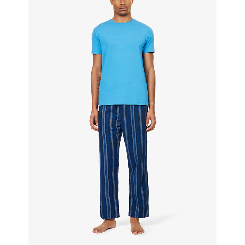 Shop Derek Rose Kelburn Striped Cotton Pyjama Bottoms In Blue